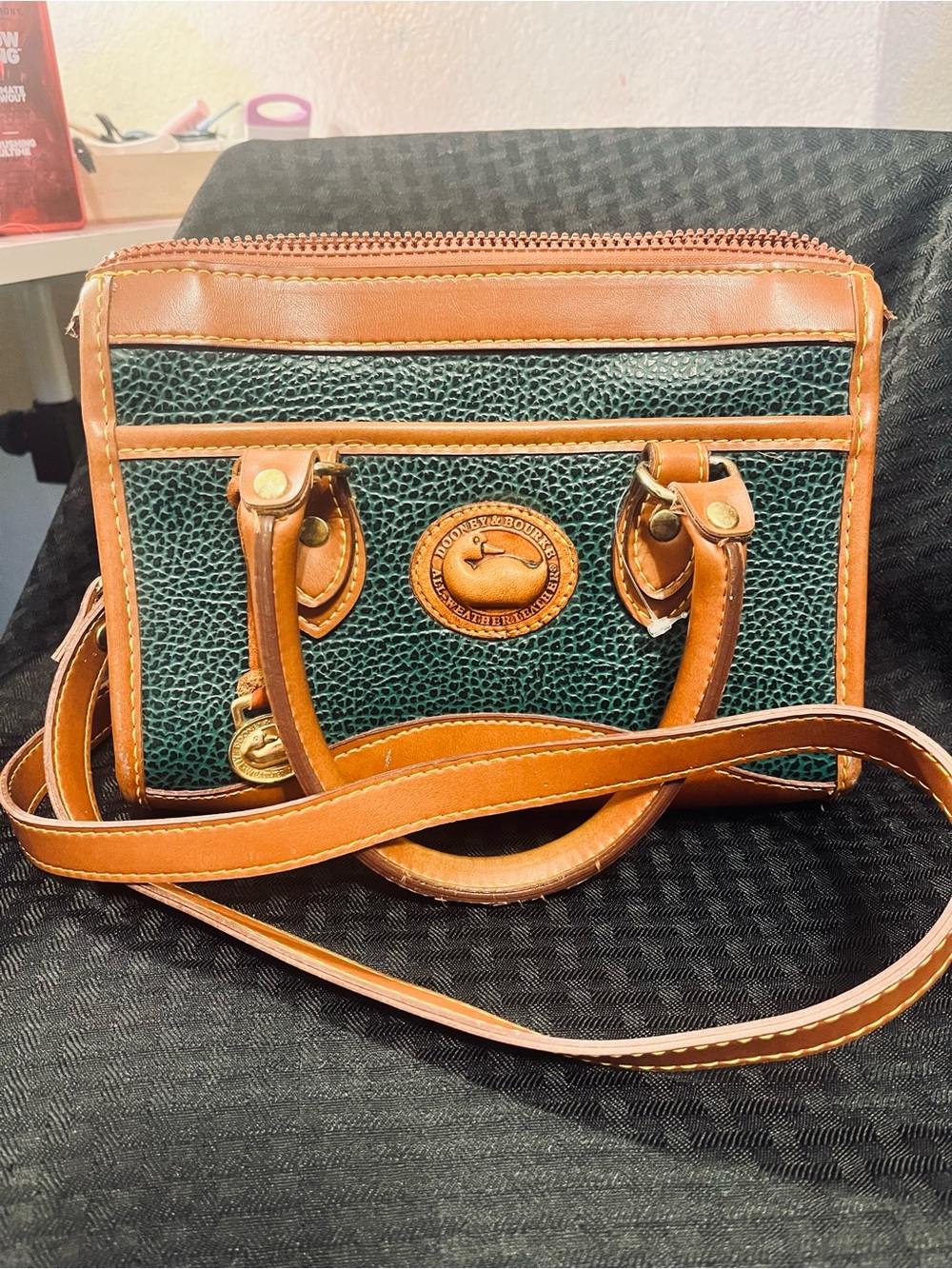 Dooney & Bourke All Weather Leather Green & Tan Satchel